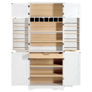 English Elm K&k Farmhouse Pantry Cabinet Tall Freestanding Kitchen Storage with Drawers Shelves White N707P356567W