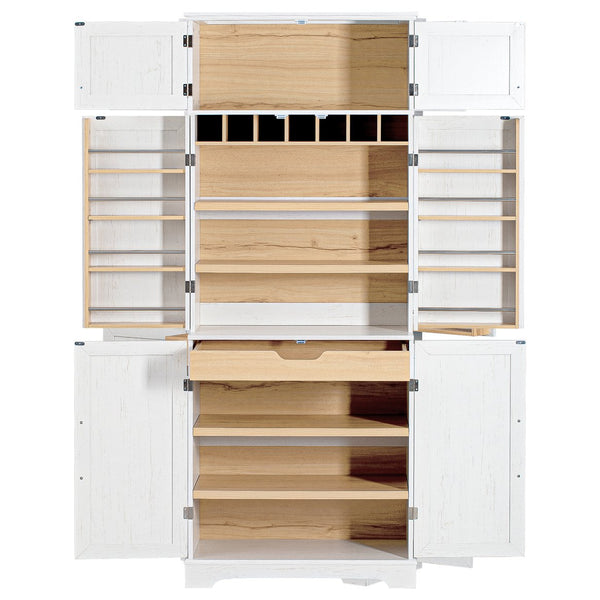 English Elm K&k Farmhouse Pantry Cabinet Tall Freestanding Kitchen Storage with Drawers Shelves White N707P356567W