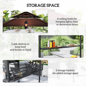 English Elm Outsunny 8x5 Bbq Grill Gazebo Two Tier Canopy with Shelves and Storage Baskets W2225P485594