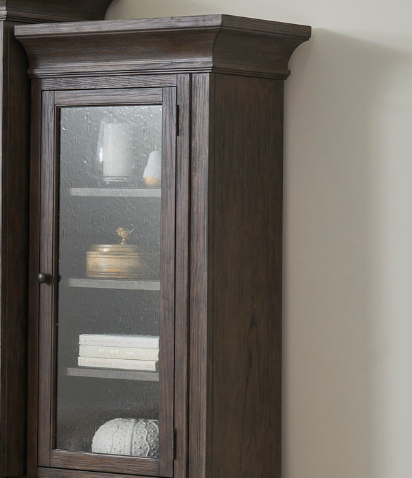 English Elm Middleton Tall Pier Cabinet Poplar Wood Seeded Glass Old World Storage Display B108P468541