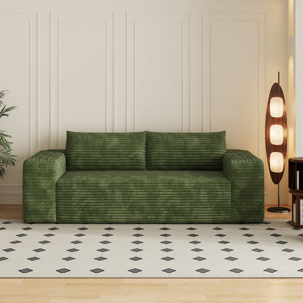 English Elm 78.8" Corduroy Three Seat Sofa Deep Cushioned Low Profile Couch for Modern Living Rooms Green W2824P409858