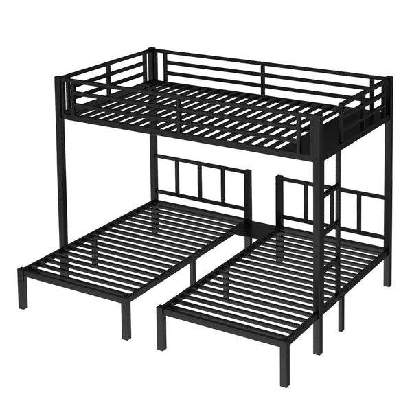 English Elm Twin Metal Triple Bunk Bed With Safety Guardrails - Space-Saving, Noise-Reducing Design In Black W1580S00146-GIGA