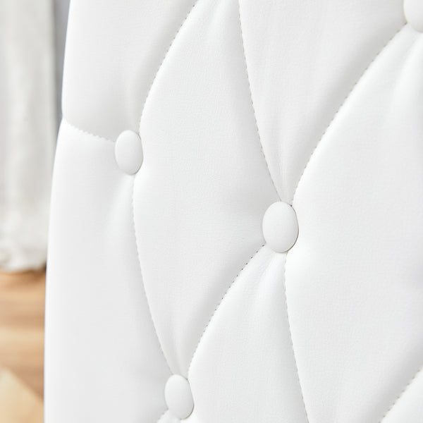 English Elm 4 White+Gold Dining Chairs Set – Quilted PU Seats, Studded Grid Back, Gold Metal Legs, Elegant 4-Pack W1512P410623