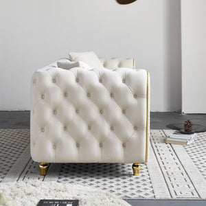 English Elm 86'' Luxury Modern Tufted Sofa with Gold Trim, Velvet Upholstery, Pocket Spring Comfort & 750lb Support Beige W579P303655