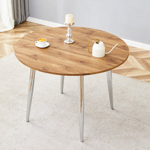 English Elm With Retractable Leaf Round Oval Mdf Top and Sleek Metal Legs Modern Dining Table Silver,Wood W1151S03944