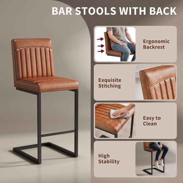 English Elm Faux Leather Counter Stools Set of Two Ergonomic Curved Back Metal Frame Kitchen Seating W5096P400642