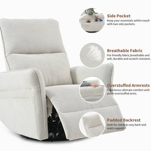English Elm 360° Swivel Rocker Recliner Chair with Pull-Ring Recline, 360° Swivel, Rocking Comfort for Living Spaces Gray W1028S00049
