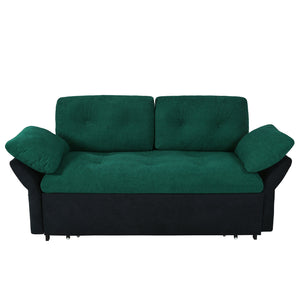 English Elm Convertible Pull Out Sofa Bed Queen Size with Steel Frame, Dual Armrests, Chenille Sleeper Couch with Storage and Casters Black+Green W3163P269679