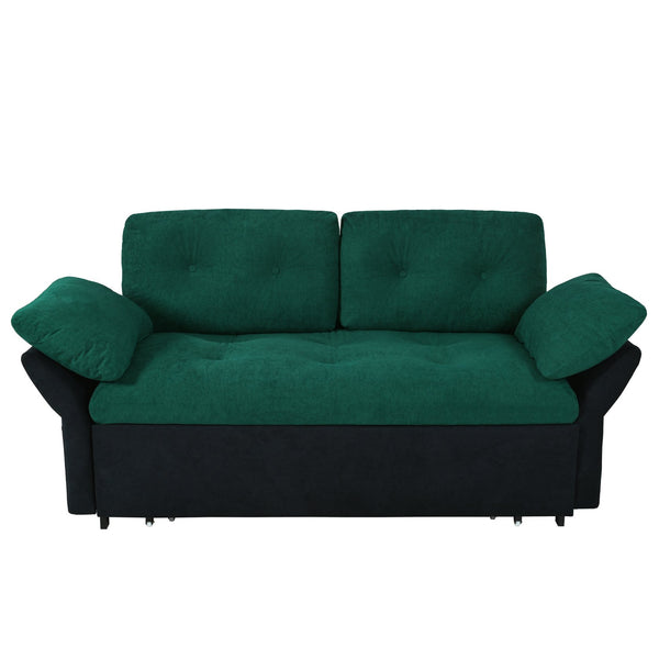 English Elm Convertible Pull Out Sofa Bed Queen Size with Steel Frame, Dual Armrests, Chenille Sleeper Couch with Storage and Casters Black+Green W3163P269679