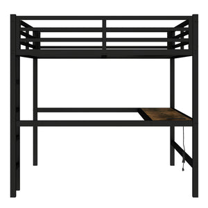 English Elm Metal Queen Loft Bed With Integrated Desk, Power Outlet & Led Lights - Space-Saving Black Design W1580S00107