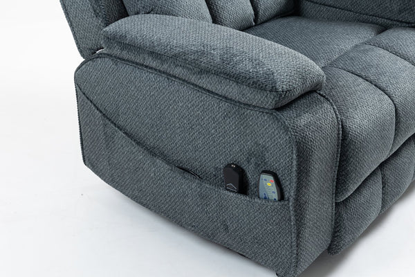 English Elm Oversized Power Lift Recliner with Heat Massage Lay Flat Design and Usb Charging Port Blue-Green W547S00079