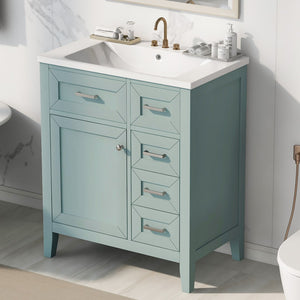 English Elm 30" Bathroom Vanity With Sink Combo, Green Bathroom Cabinet With Drawers, Solid Frame and Mdf Board (Old Sku:N725S999222F)