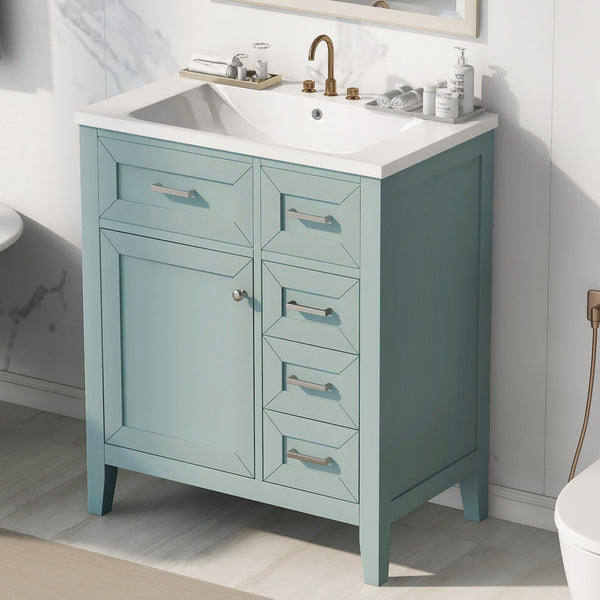 English Elm 30" Green Bathroom Vanity With Sink Combo - Modern Design, Solid Wood, Ample Storage & Easy Install N725S999222F