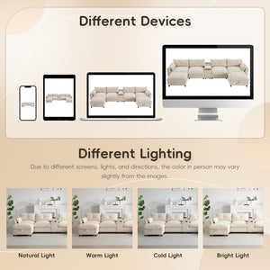 English Elm 142'' Modular Sectional Sofa - 6-Seat U-Shaped Design With Storage Ottoman & Usb Charger N723S9777A-GIGA