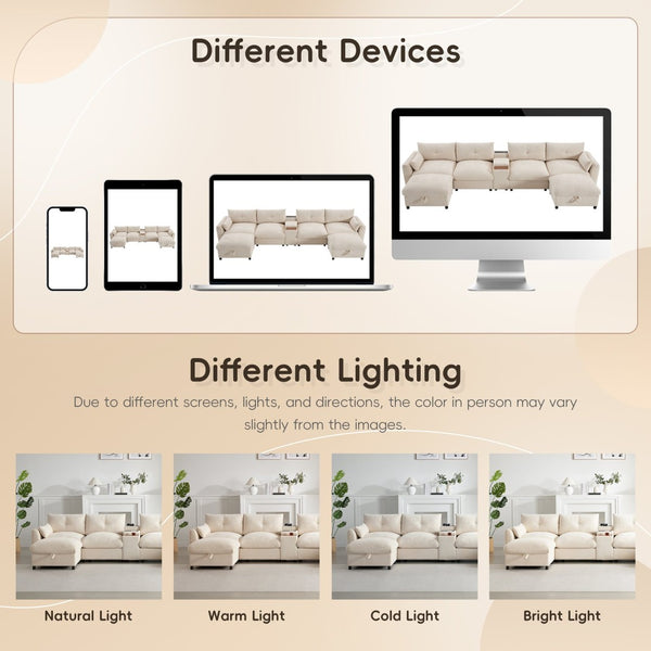 English Elm 142'' Modular Sectional Sofa - 6-Seat U-Shaped Design With Storage Ottoman & Usb Charger N723S9777A-GIGA