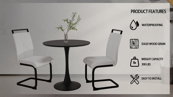 English Elm 31.5" Modern Black Tulip Dining Table Set With 2 White Chairs - Perfect For Small Spaces & Comfort W2189S00637