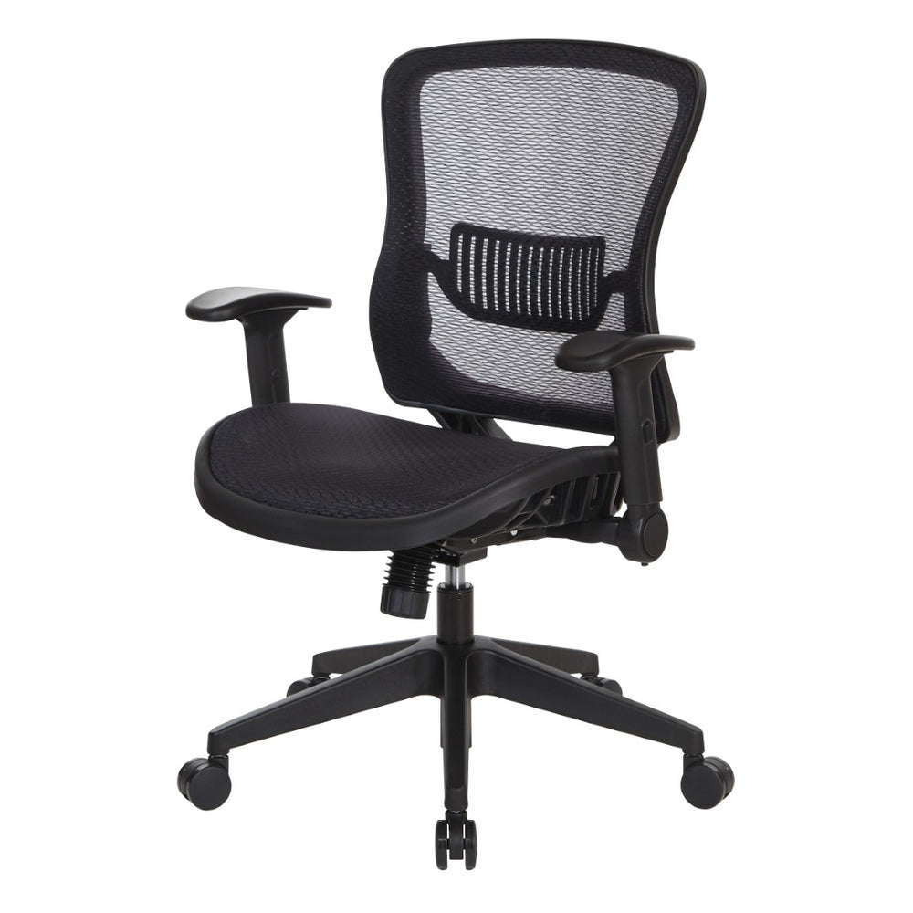 OSP Home Furnishings Dark Air Grid Mesh Manager Chair with Lumbar Support and Ergonomic Adjustable Arms 515-77N1F2