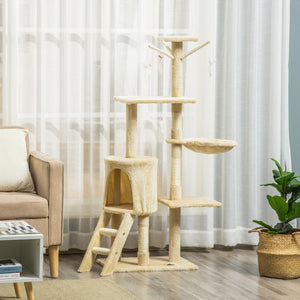 English Elm Pawhut Plush Sisal Cat Tower with Condo Hammock Perch and Dangling Toys for Indoor Cats W2225P200704