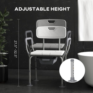 English Elm HOMCOM Adjustable 3-in-1 Shower Chair with Back & Arms, Raised Commode Seat, Suction Feet for Seniors W2225P217468