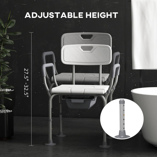 English Elm HOMCOM Adjustable 3-in-1 Shower Chair with Back & Arms, Raised Commode Seat, Suction Feet for Seniors W2225P217468