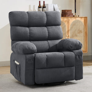 English Elm Swivel Rocker Recliner Ergonomic Glider Chair with Storage Pockets for Small Spaces W1521P479289