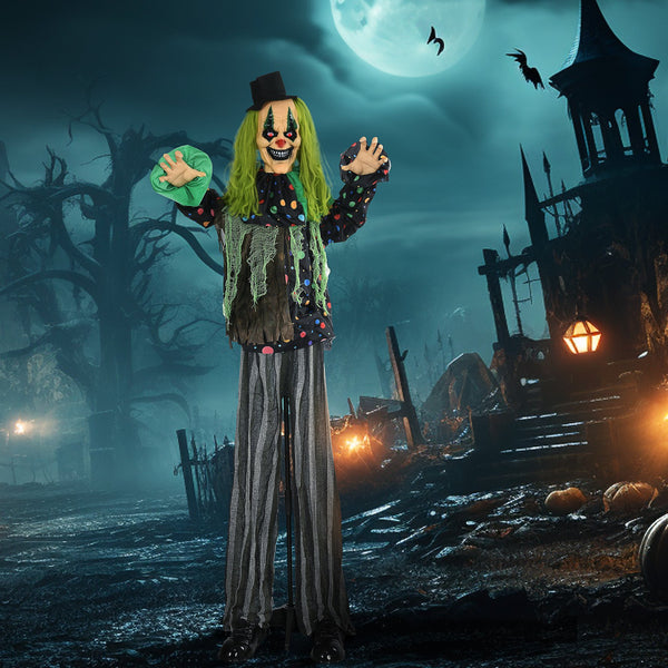 English Elm Homcom 6.1' Life-Size Animatronic Circus Clown – Scary Halloween Decoration With Motion & Sound Effects W2225P229451