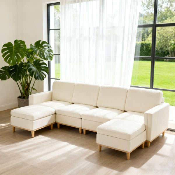 English Elm Modern Modular Sectional Sofa with Plush Cushions and Tapered Legs for Living Rooms Beige+White W2085S00106