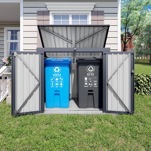 English Elm Outdoor Metal Trash Bin Enclosure for Two Cans Waterproof Powder-coated Yard Shed W3213P445772