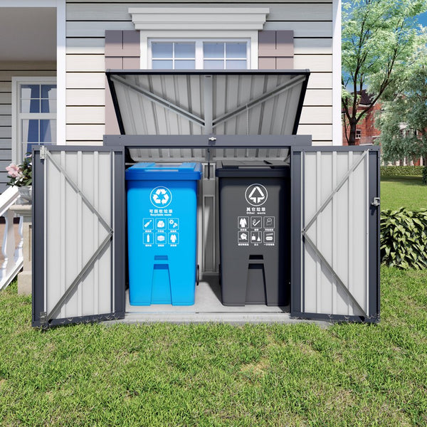 English Elm Outdoor Metal Trash Bin Enclosure for Two Cans Waterproof Powder-coated Yard Shed W3213P445772