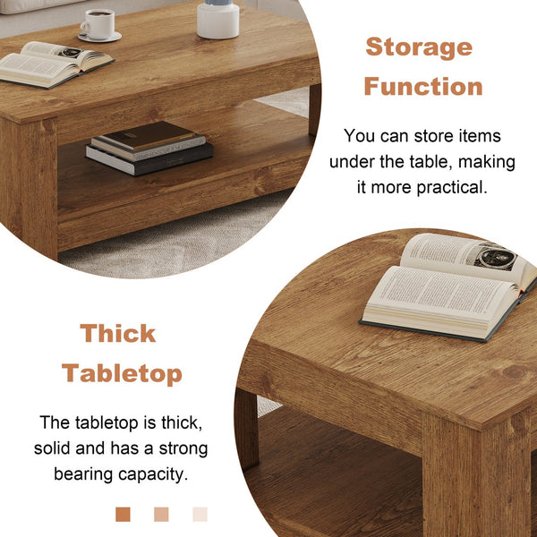 English Elm A Modern Two-tier Mdf Coffee Table with Open Shelf for Living Room Storage W3875P392271