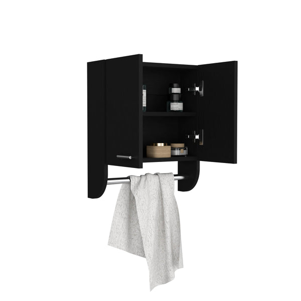 English Elm Optim Wall Mounted Bathroom Cabinet with Towel Bar and Two Adjustable Interior Shelves Black B070P234353