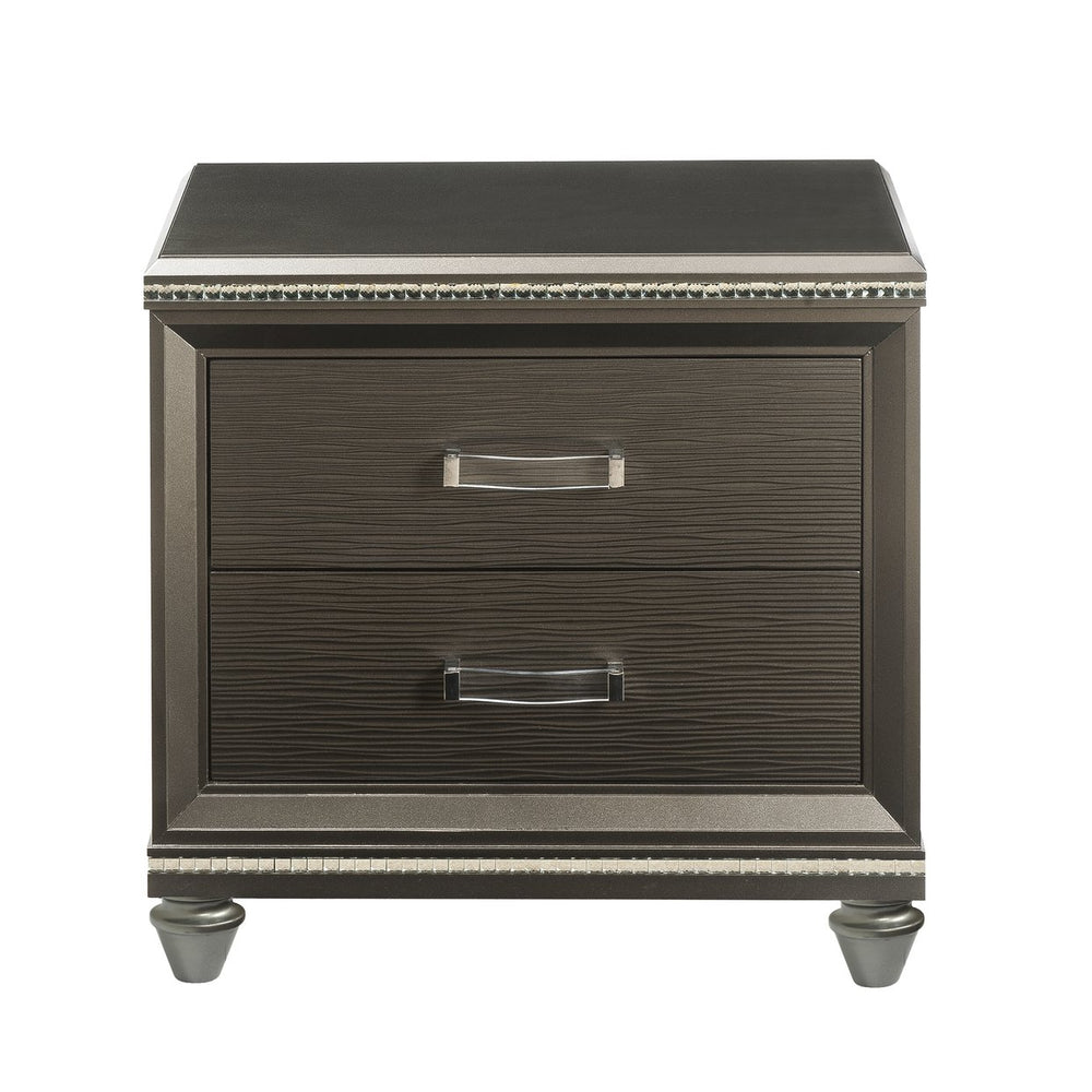 English Elm Dark Champagne Luxe 2-Drawer Nightstand with Mirrored Trim, Embossed Fronts & Smooth Metal Glides (29"H x 30"W) B062P215410