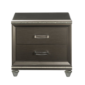 English Elm Dark Champagne Luxe 2-Drawer Nightstand with Mirrored Trim, Embossed Fronts & Smooth Metal Glides (29"H x 30"W) B062P215410