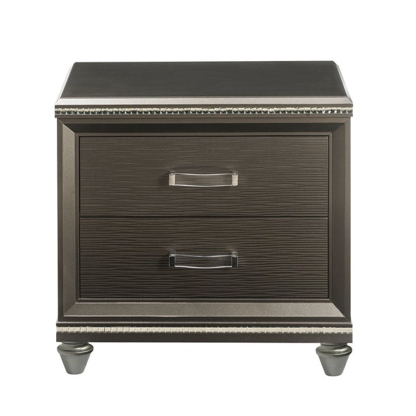 English Elm Dark Champagne Luxe 2-Drawer Nightstand with Mirrored Trim, Embossed Fronts & Smooth Metal Glides (29"H x 30"W) B062P215410