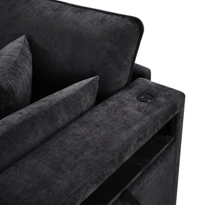 English Elm Swivel Barrel Accent Chair Chenille Tufted Round Club Seat for Living Room Lounge Black N719S002300B