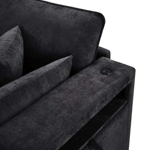 English Elm Swivel Barrel Accent Chair Chenille Tufted Round Club Seat for Living Room Lounge Black N719S002300B