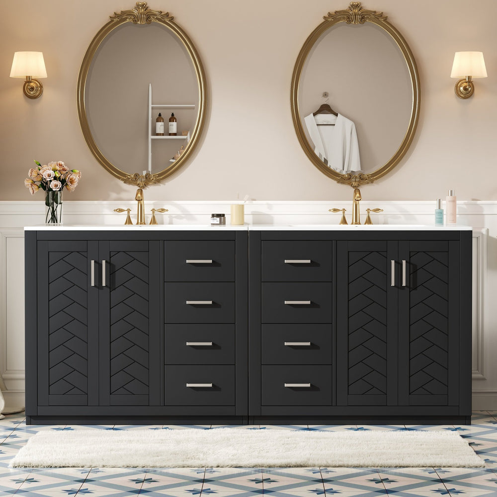 English Elm 72'' Bathroom Vanity Set With Soft-Close Drawers, Elegant Ceramic Sink & Ample Storage Solutions N710SS00013B