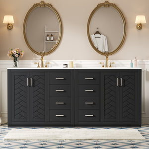 English Elm 72'' Bathroom Vanity Set With Soft-Close Drawers, Elegant Ceramic Sink & Ample Storage Solutions N710SS00013B