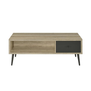 English Elm 1-drawer Retro Rectangular Coffee Table in Distressed Pine Engineered Wood with Deep Gray Drawer & Open Shelf B016P370575