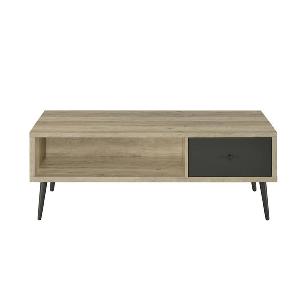 English Elm 1-drawer Retro Rectangular Coffee Table in Distressed Pine Engineered Wood with Deep Gray Drawer & Open Shelf B016P370575