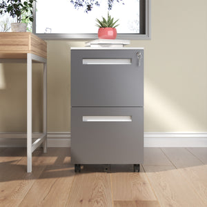 English Elm 2-Drawer Mobile File Cabinet with Lock, Heavy-Duty Steel, Full-Extension Drawers, 360° Casters, Gray T2398P391278