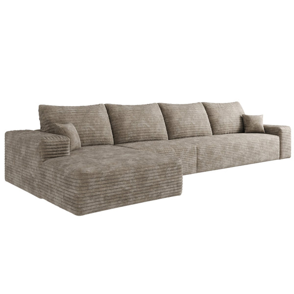 English Elm 135" Cloud Sectional Sofa - Modern Modular L-Shaped Couch With Plush Camel Corduroy & Deep Seats W2824S00056