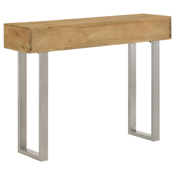 English Elm Harmony Modern Natural & Silver 2-Drawer Console Table with Sled Base, Knob Handles, Warm Wood Charm B062P333444