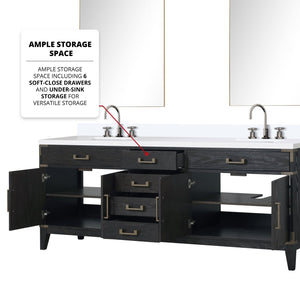 English Elm Black Oak Double Bath Vanity With White Quartz Top, Chrome Faucet Set & 36” Mirrors For Luxury Style B2731S02194