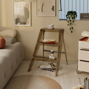 English Elm Home Foldable Ladder Frame multi-use ABS+Steel stool side table bookshelf anti-slip compact stand Transparent W3318P308250