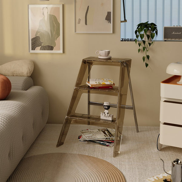 English Elm Home Foldable Ladder Frame multi-use ABS+Steel stool side table bookshelf anti-slip compact stand Transparent W3318P308250