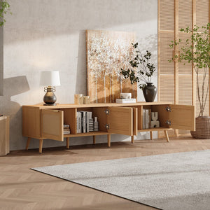 English Elm 70inch Rattan Door Media Console with Pine Legs and Cable Management for Living Room N710P365049P