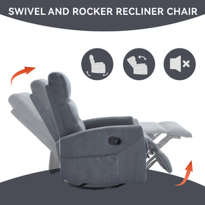 English Elm Manual Swivel Rocker Recliner Chair Upholstered in Fabric for Living Room Comfort W3224P289293