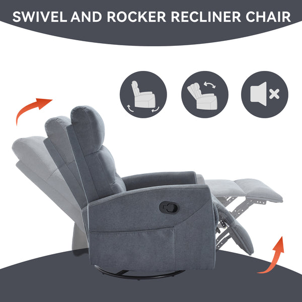 English Elm Manual Swivel Rocker Recliner Chair Upholstered in Fabric for Living Room Comfort W3224P289293
