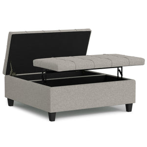 English Elm Harrison Large Square Coffee Table Ottoman With Hidden Storage & Stylish Cloud Grey Linen Design B136P254722